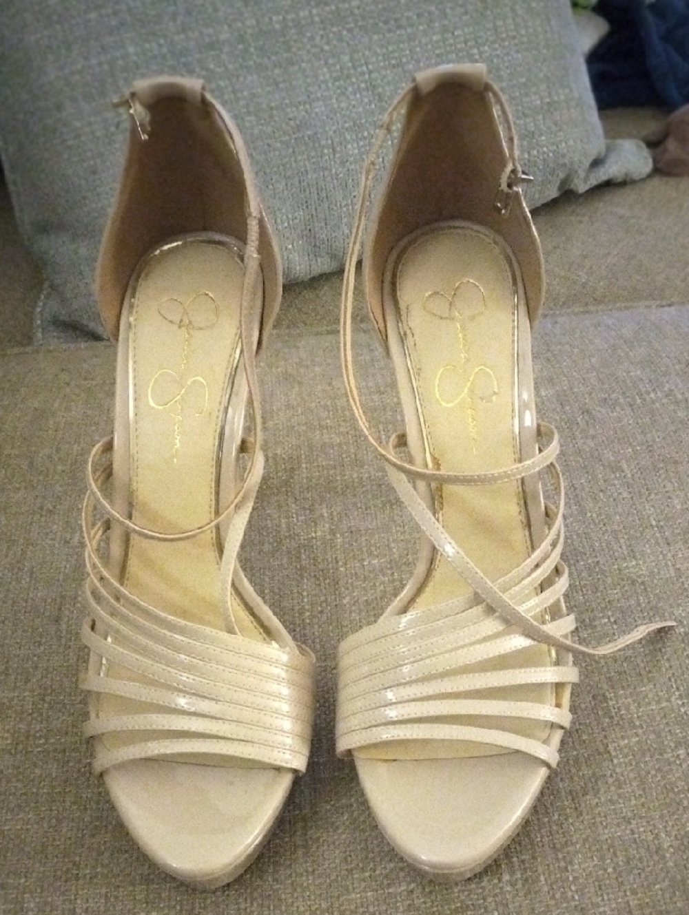 Jessica Simpson Beige Strappy Open-Toe Heeled Sandals Leather Sole